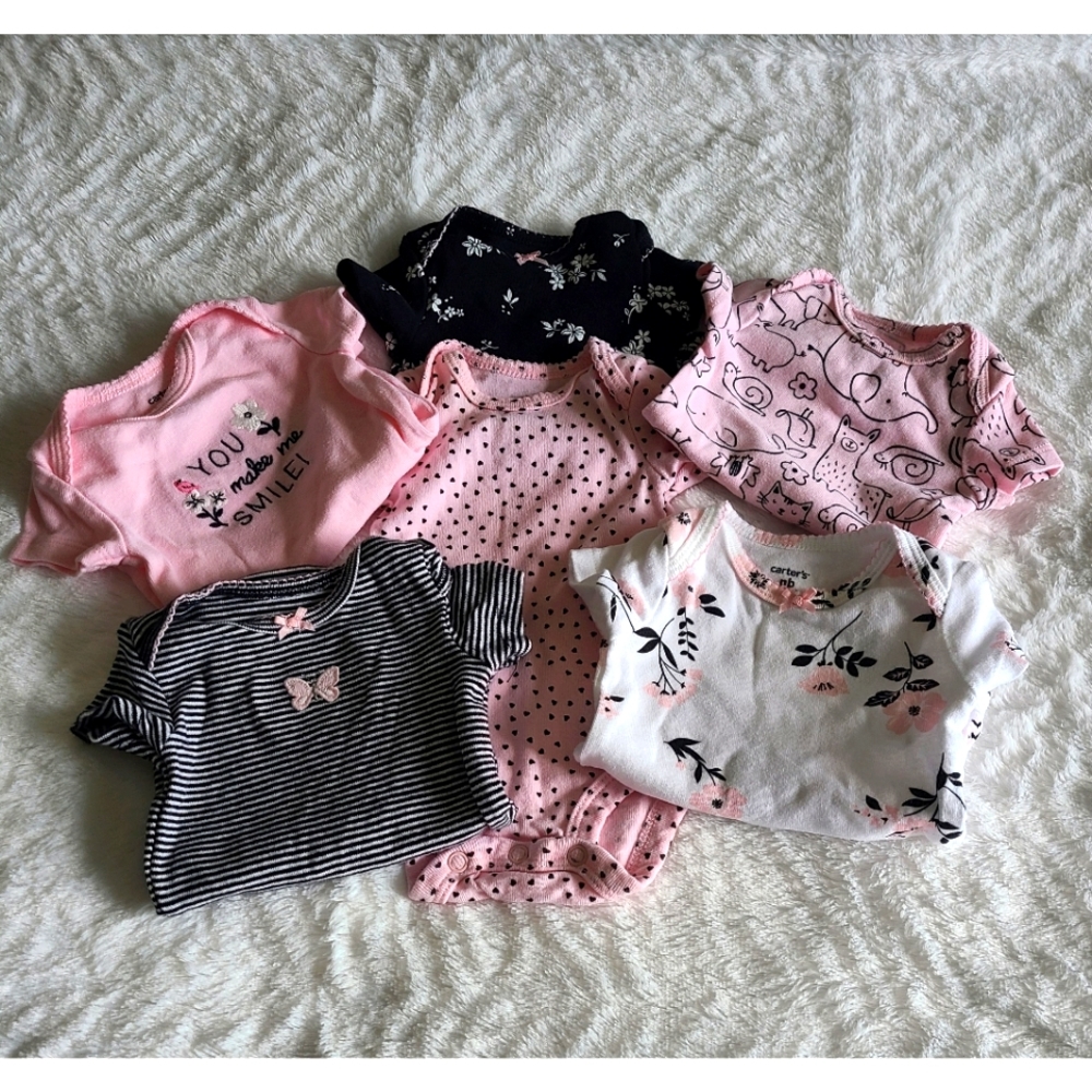 6 Piece Pink, Black and White Onsie Set